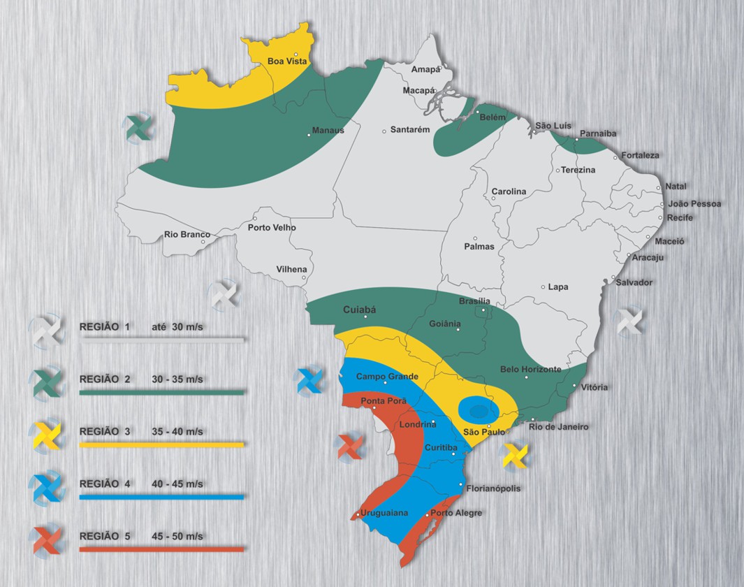 Mapa de Ventos e regiões
