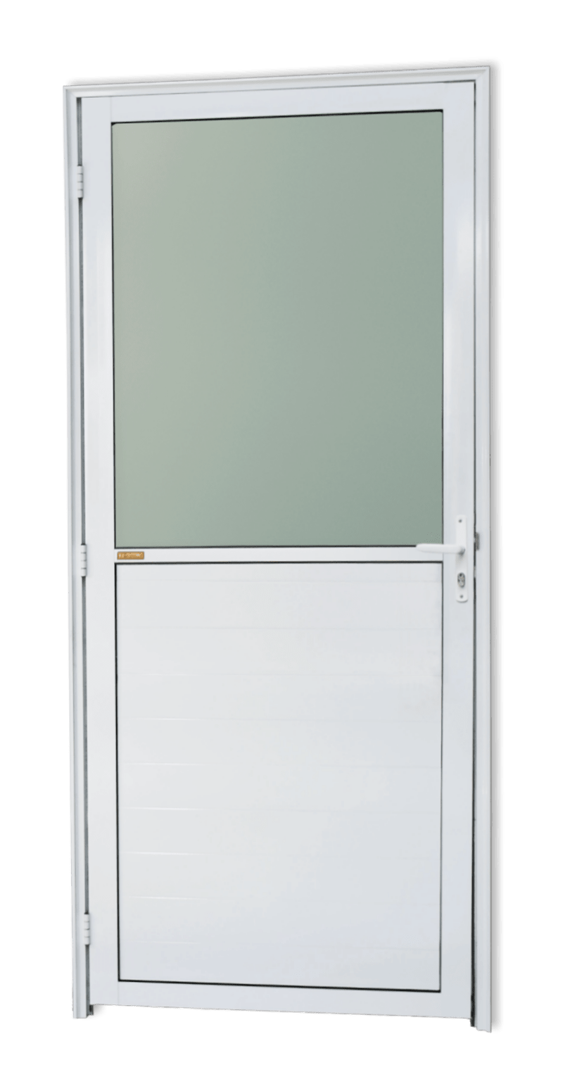 Porta de Alumínio Meia Lambril meia Vidrão Linha Super-25 branco