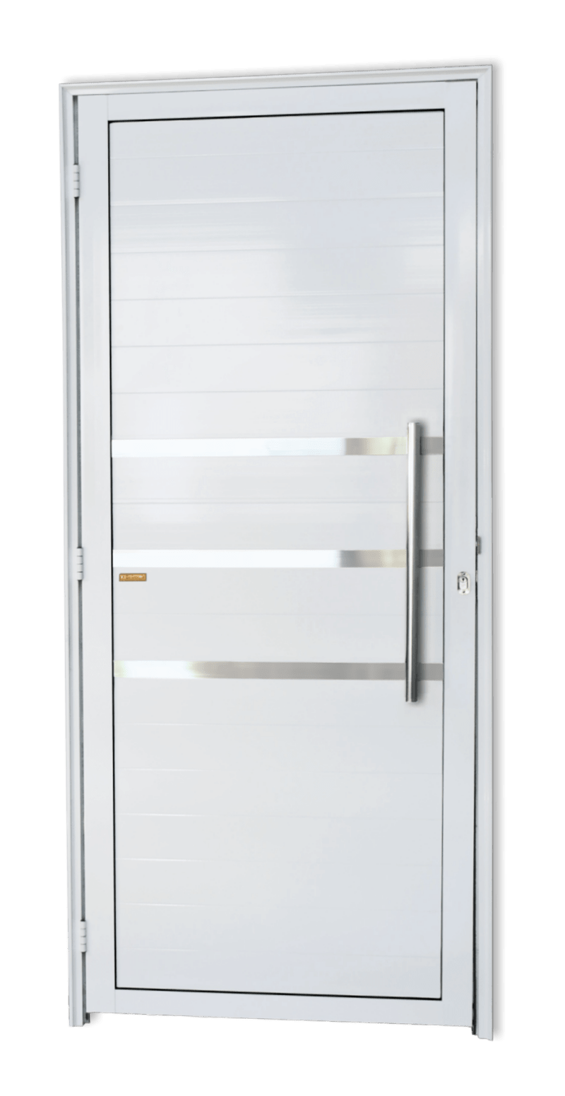 Porta de Alumínio Lambril c/Friso c/Puxador Linha Super-25 branco