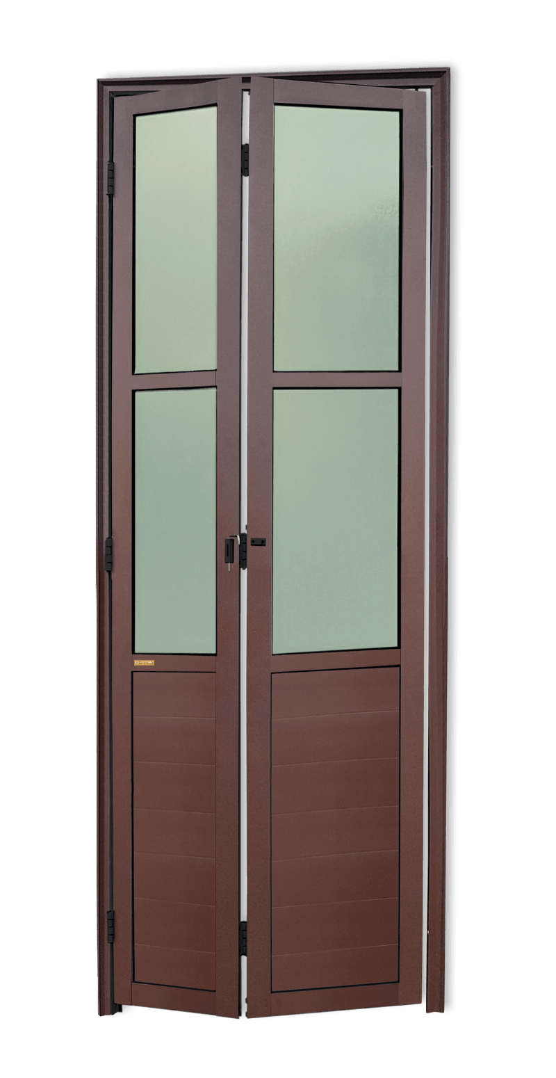 Porta de Alumínio Camarão com vidros Linha L-25 Corten