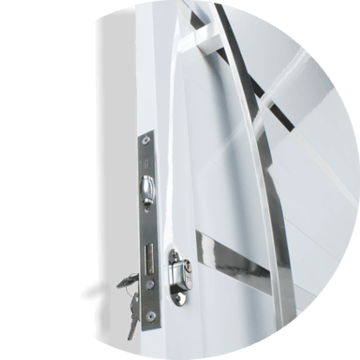 detalhe do puxador, fechadura e acessórios das portas pivotantes super 25