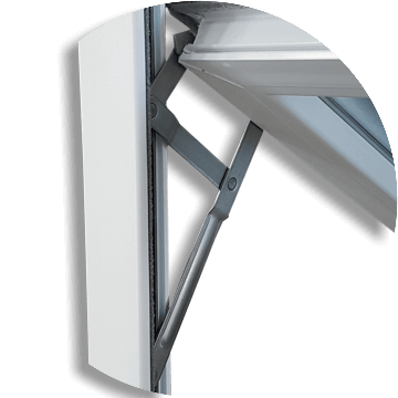 detalhe do mecanismo deslizante articulado de inox dos maxim-ares de PVC