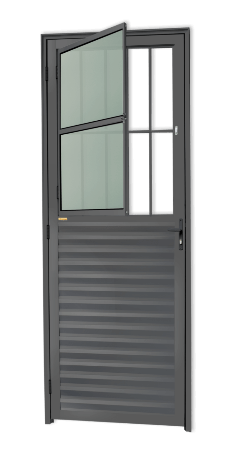 Porta de Alumínio Sala Linha L-25 Cinza