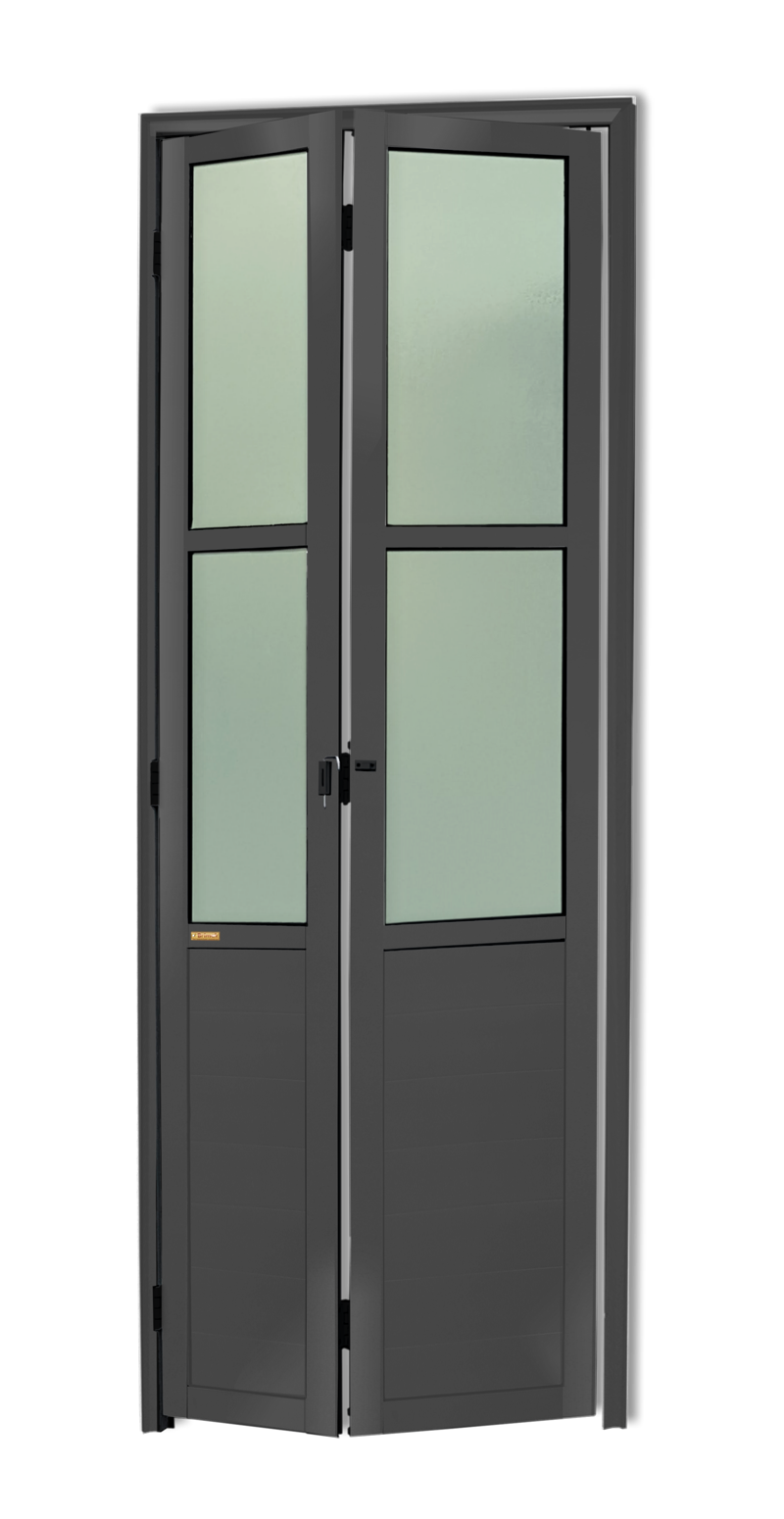 Porta de Alumínio Camarão com vidros Linha L-25 Cinza