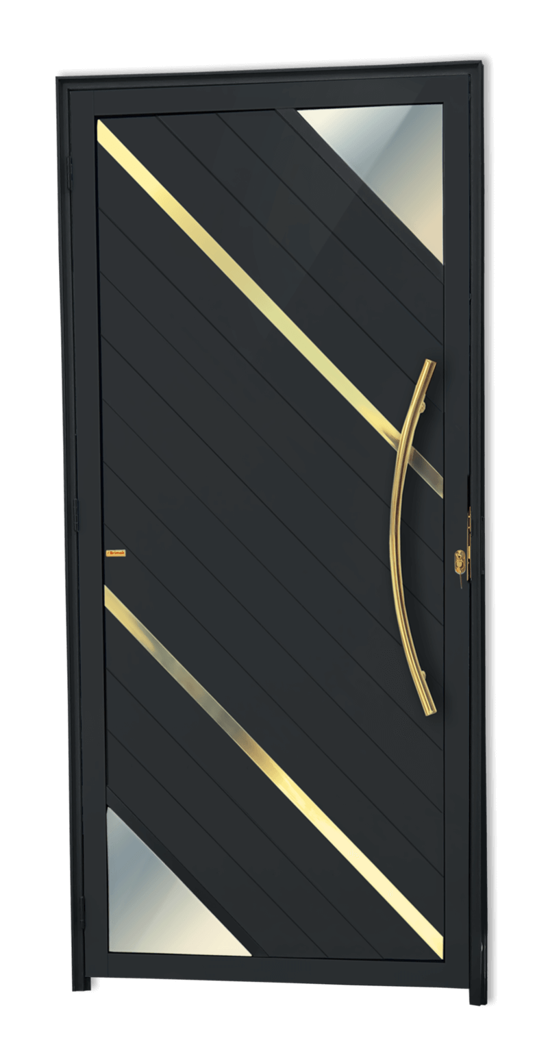 Porta de Alumínio Oasis c/Puxador Linha Super-25 Preto Dourado