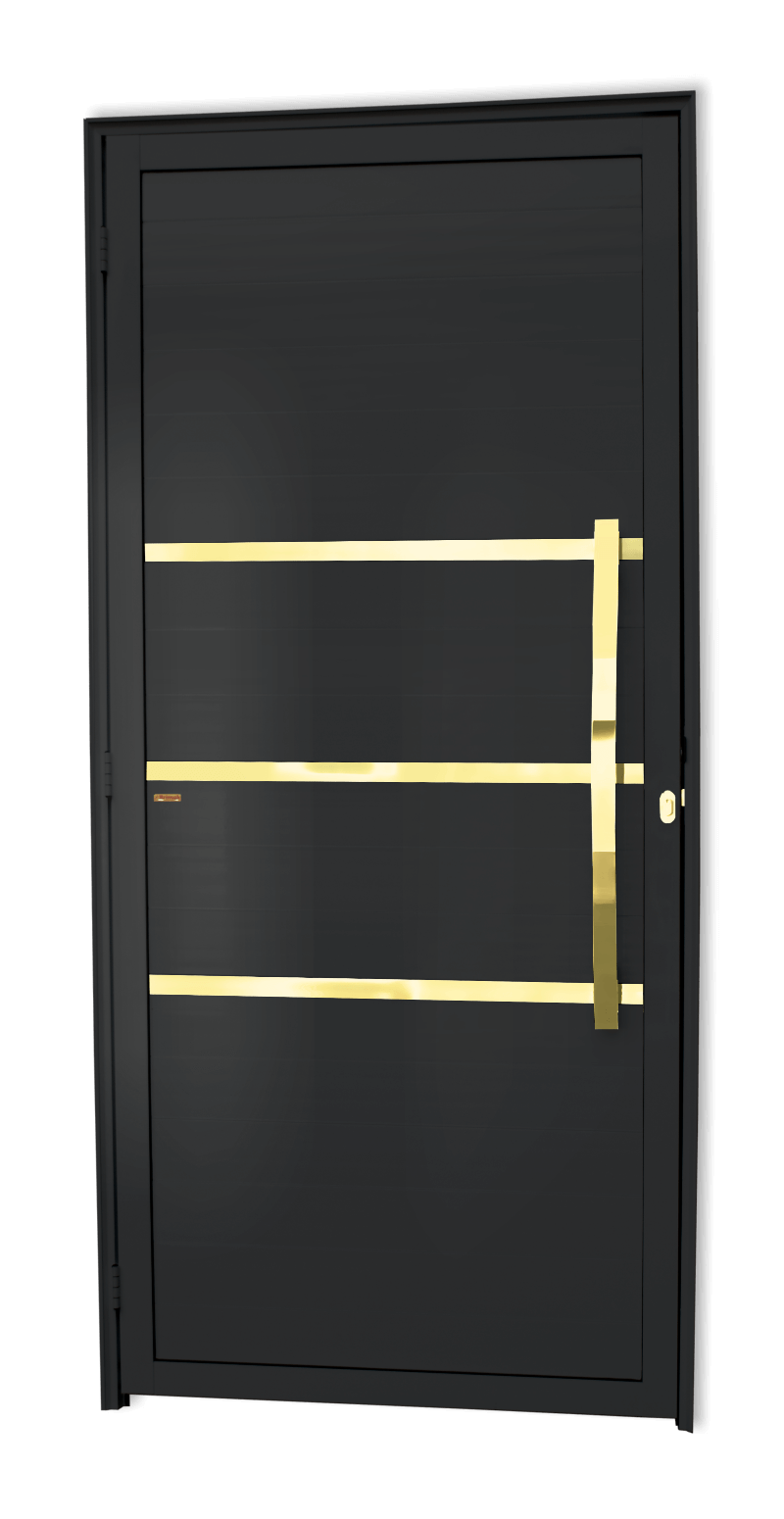 Porta de Alumínio Evolution c/Puxador Linha Super-25 Preto Dourado