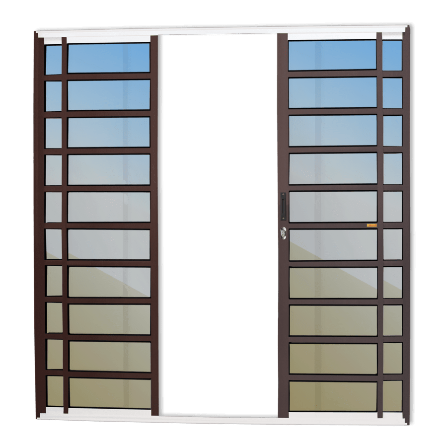 Porta Correr c/travessas de Alumínio 4 Folhas mix corten