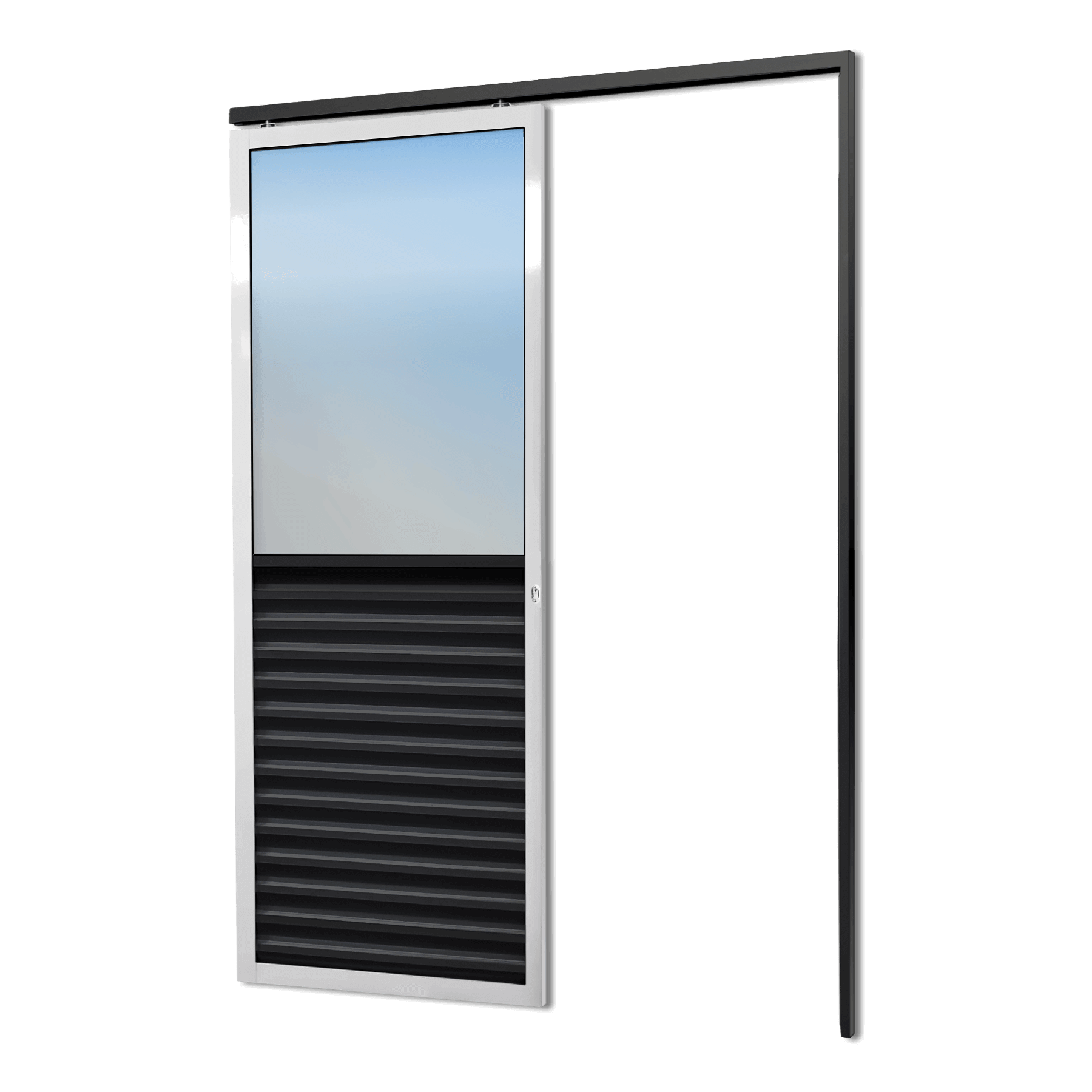 Porta de Alumínio Suspensa Meia Veneziana Linha L-25 Mix Preto