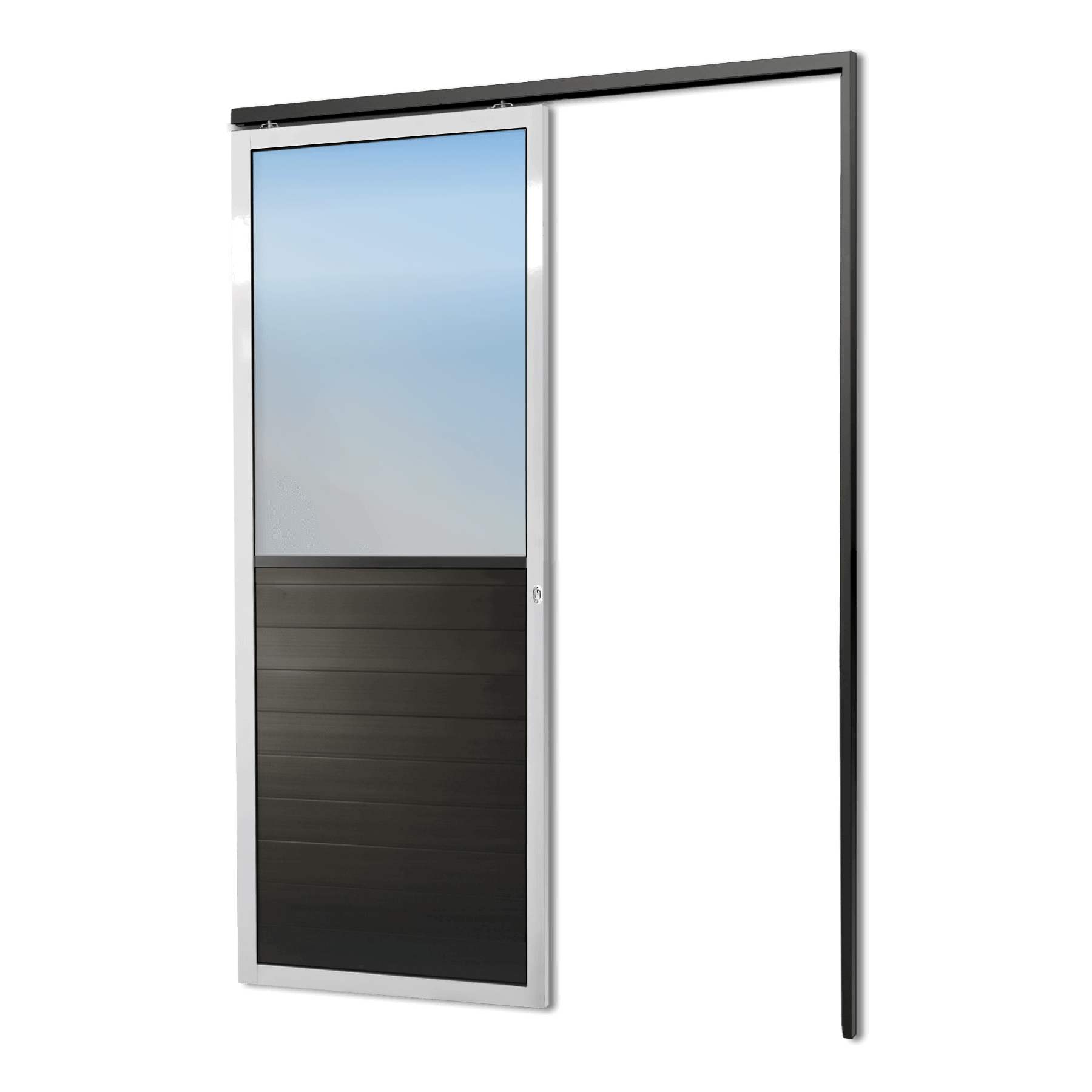 Porta de Alumínio Suspensa Meia Lambril Linha L-25 Mix Preto