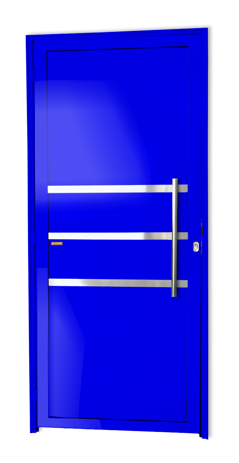 Porta de Alumínio Lambril c/Friso c/Puxador Linha Super-25 azul