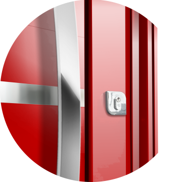 detalhe do puxador e fechadura principal Vermelho