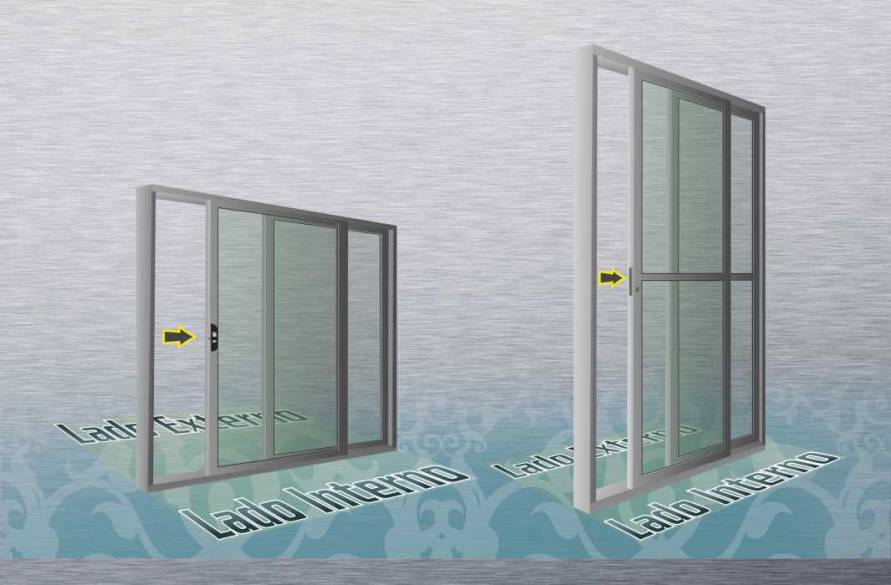 lado de abertura de janelas e portas correr balcao com 2 ou 3 Folhas