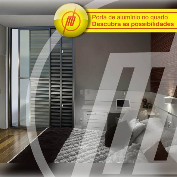 Porta Balcão Aluminio Preto em quarto